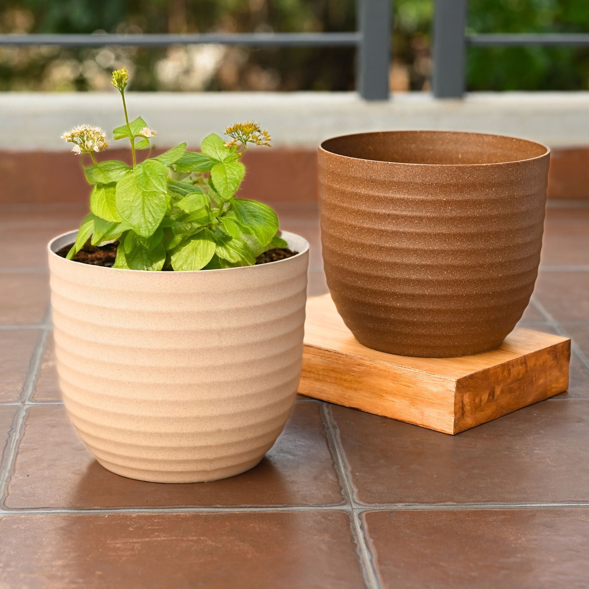 Earth-Friendly Verona Planters 9 Inch set of 2 | Bamboo Based Pots and Planters