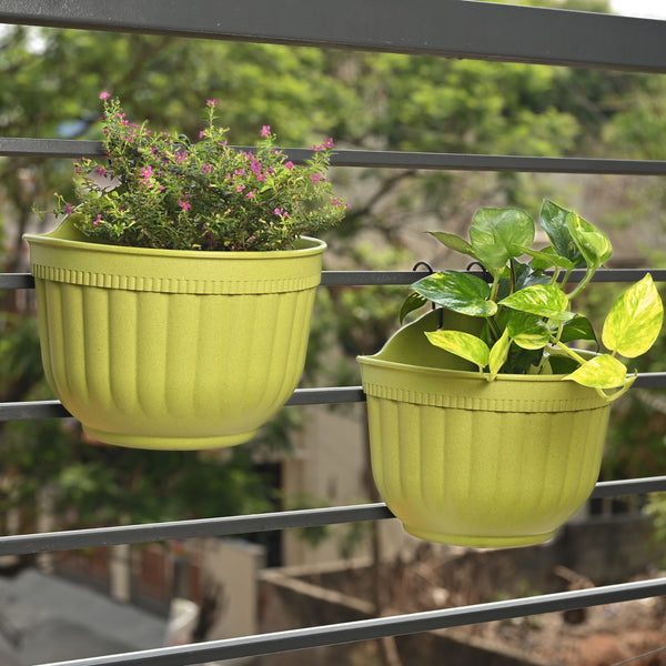 Eha Earth Friendly Metal Sling 10 inch Set of 2 Self Watering Hanging Planters for Balcony | Hanging Pots for Plants