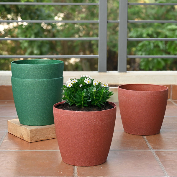 Earth-Friendly Deco Self Watering Planters 9 Inch set of 4 | Bamboo Based Pots and Planters