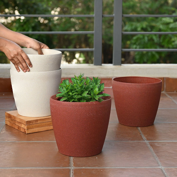 Earth-Friendly Deco Self Watering Planters 9 Inch set of 4 | Bamboo Based Pots and Planters