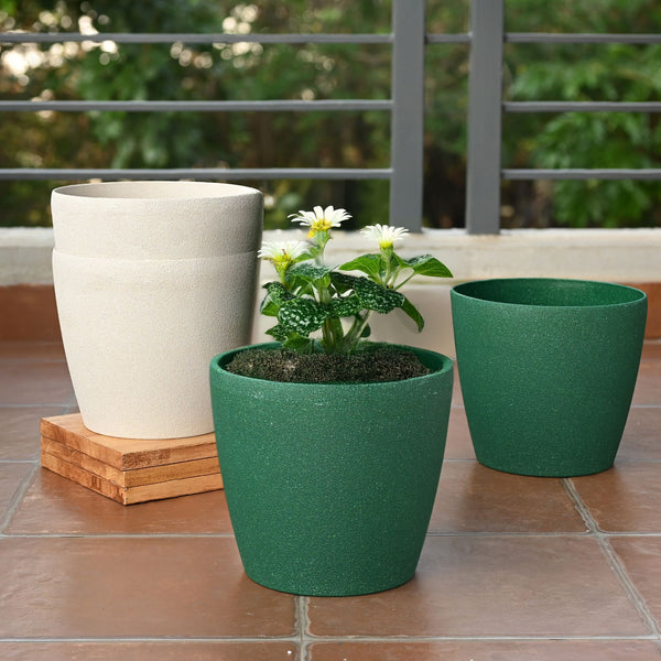 Earth-Friendly Deco Self Watering Planters 9 Inch set of 4 | Bamboo Based Pots and Planters