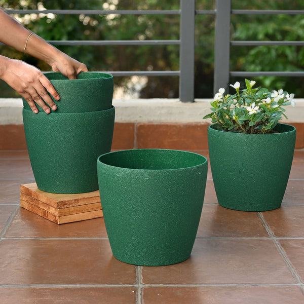 Earth-Friendly Deco Self Watering Planters 9 Inch set of 4 | Bamboo Based Pots and Planters