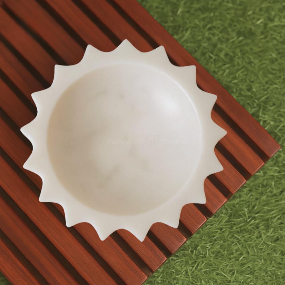 HandCrafted White Marble Decorative Bowl | Ruffle Bowl for Home Decor | Scalloped Bowl | Fluted Bowl | Organic Modern Home Decor Bowl