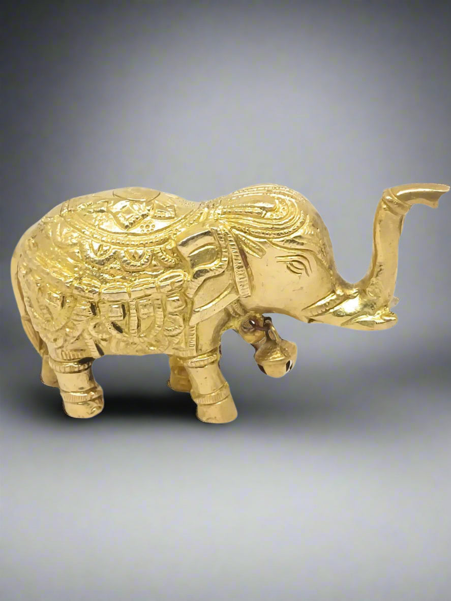 Handcrafted Pure Brass Elephant Figurine with Bell 