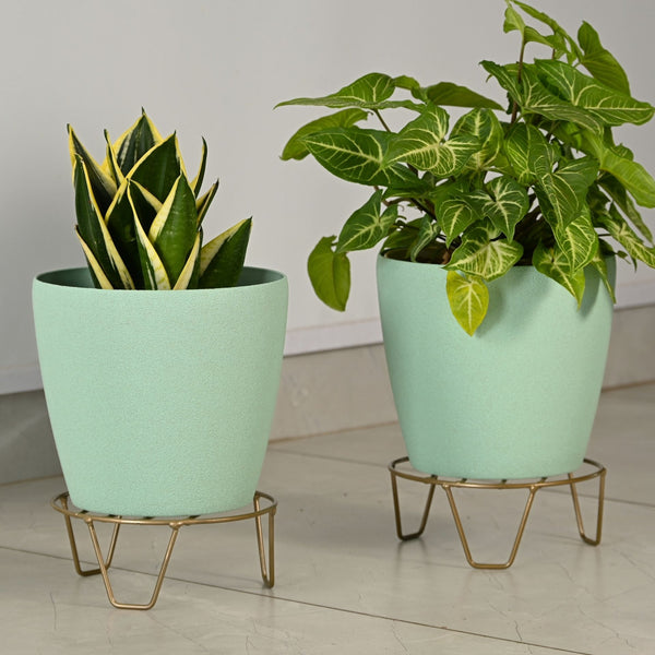 Earth-Friendly Deco 9″ Set of 2 | Self-Watering pots and Planters with Stand