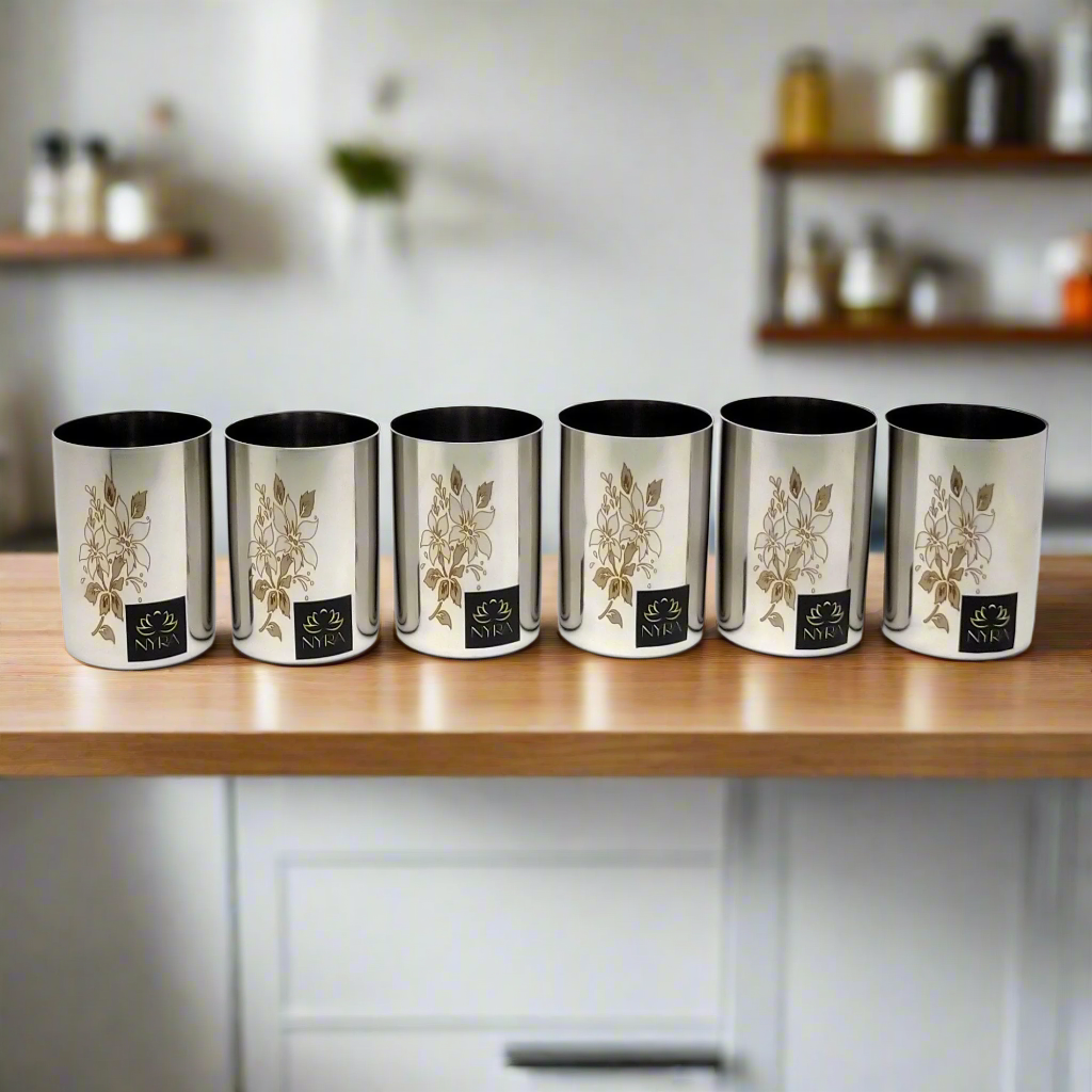stainless Steel Glass/Tumbler with Laser Floral Design 