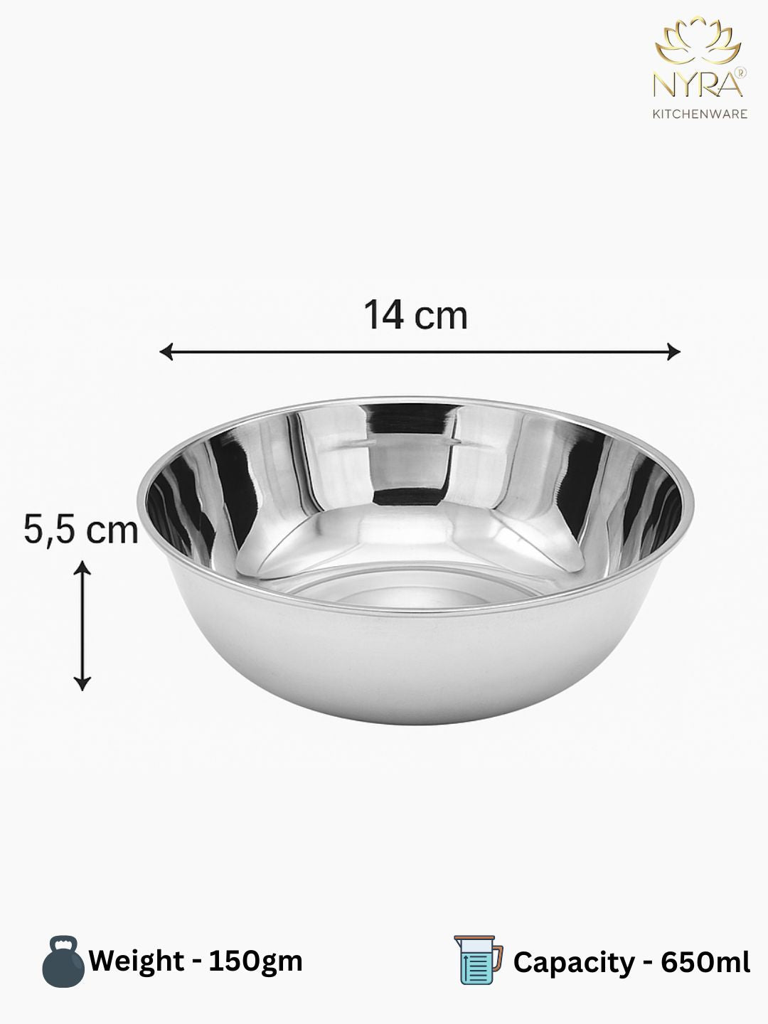 Dimensions of Stainless Steel Round Mixing & Serving Bowl