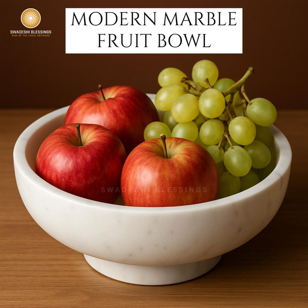 Handcrafted Marble Fruit Bowl for Kitchen Counter, Large Decorative Bowl for Home Decor, Key Bowl for Entryway Table, Marble Pedestal Bowl for Dining Table Centerpiece Decor, 10.5”