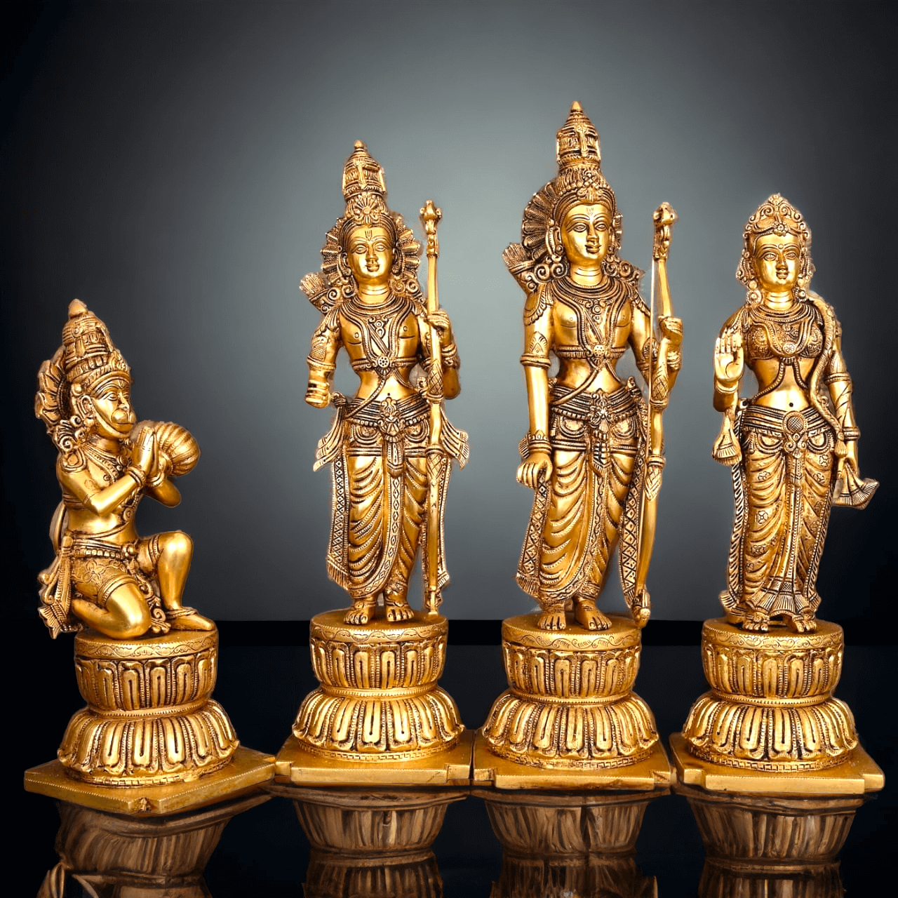 Veľmi obrovská a ťažká mosadzná socha Ram Darbar Murti Rama Sita Lakshman Hanuman