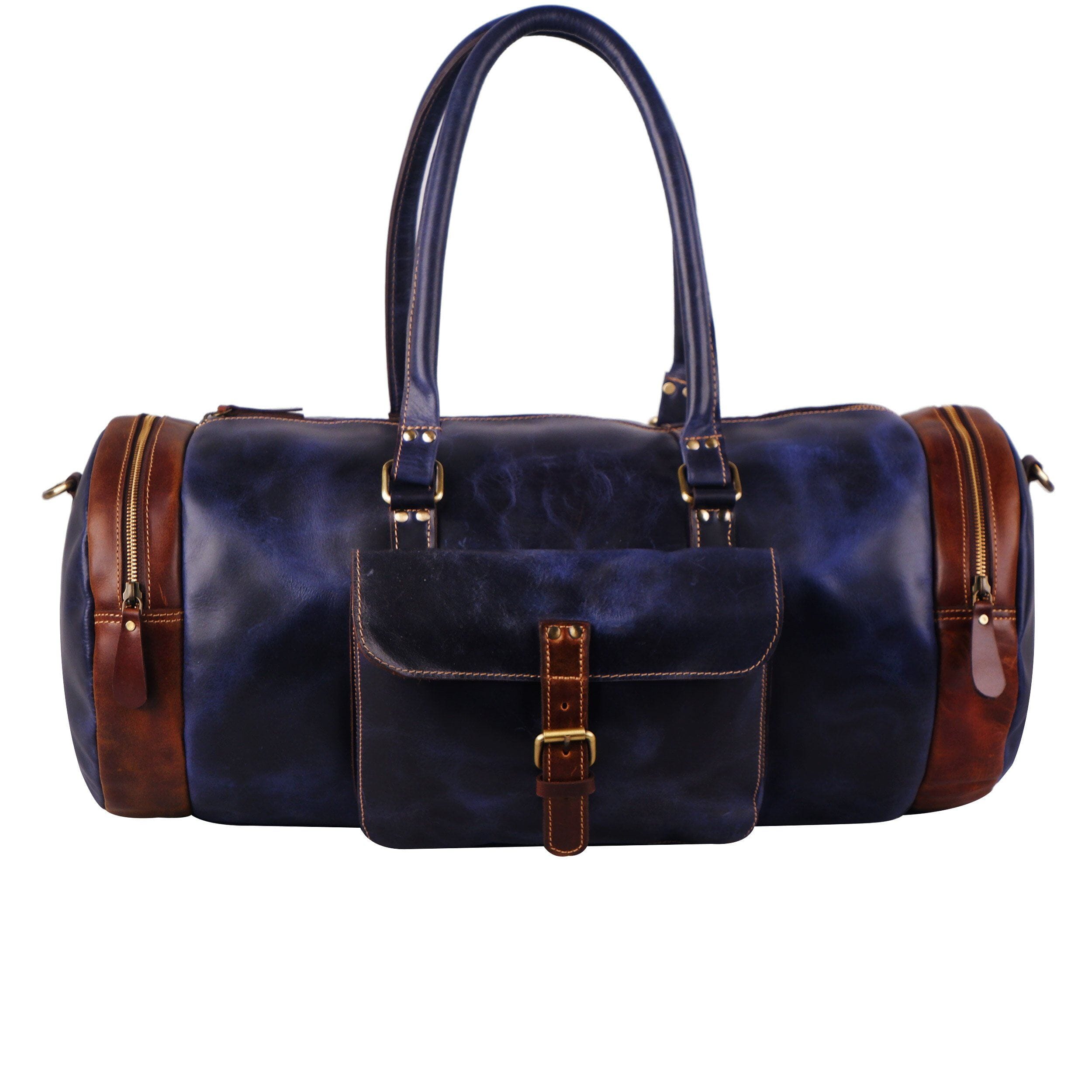 Blue Round Duffel Classy Leather Bags Bags