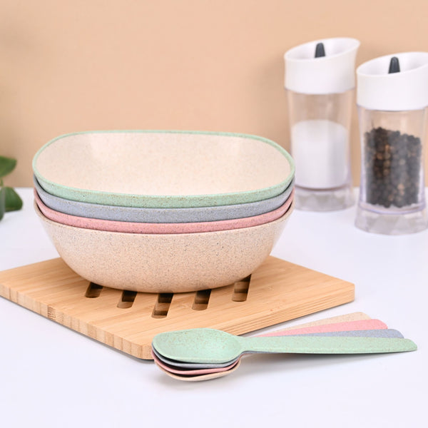 Pasta Bowl 750 ml set of 4 | Earth friendly Unbreakable bowls with Spoon