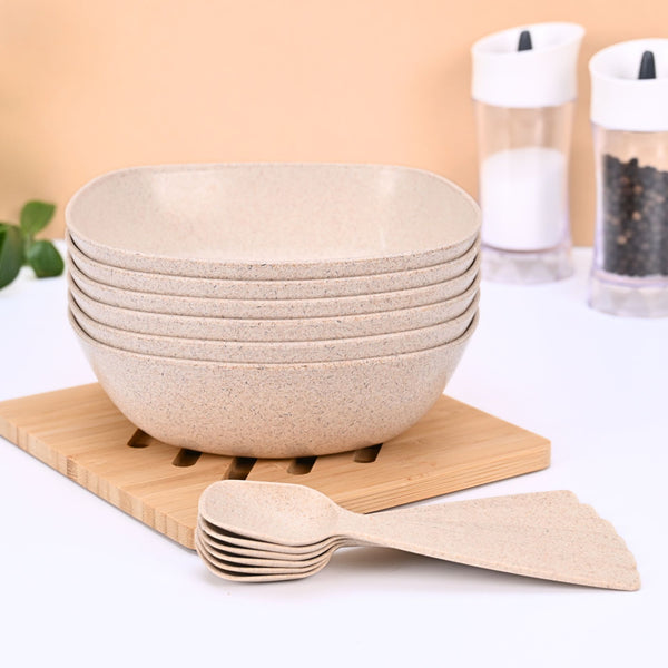 Pasta Bowl 750 ml set of 6 | Earth friendly Unbreakable bowls with Spoon