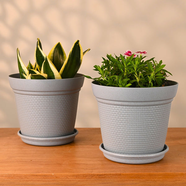 Earth-Friendly Planters Aura 8 Inch set of 2 | Bamboo Based Pots and Planters