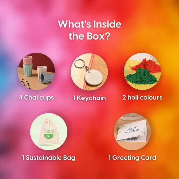 Earth Friendly Cutting Chai Cups with Holi Gulal 2 x 50g | 100 ml Cutting Chai Cup Set of 4