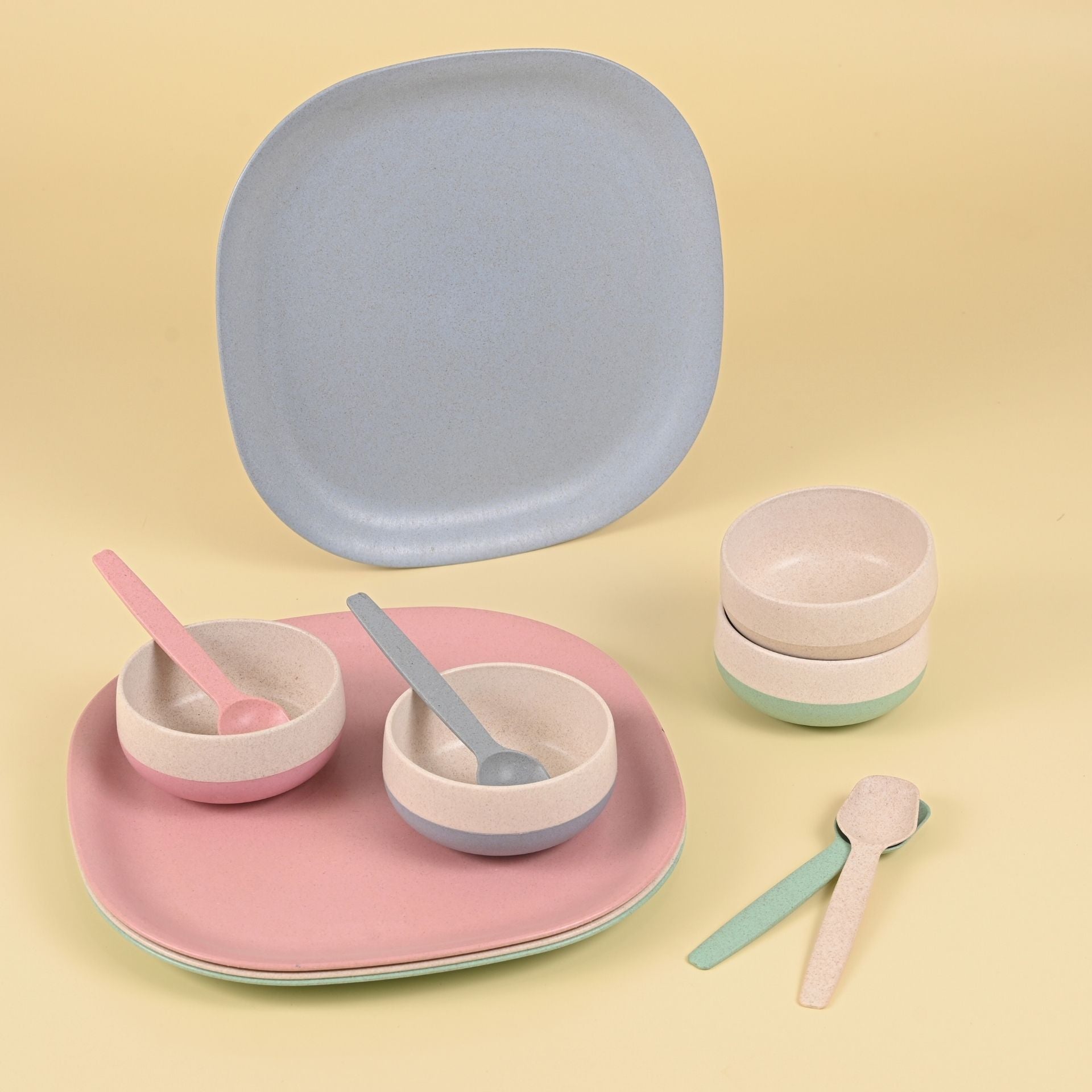 Earth Friendly 11 Inch Dinner Plate and Soup Bowl ( 250 ml ) with Spoon | Set of 4