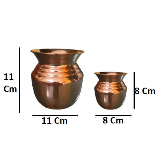 Set de 2 lota/kalash din cupru pentru apă potabilă și pooja, Kalash din cupru