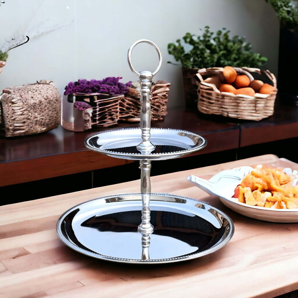 Cake Stand/Serving Platter for Home and Bakery Stainless Steel Cake Server  (Silver, Pack of 1)
