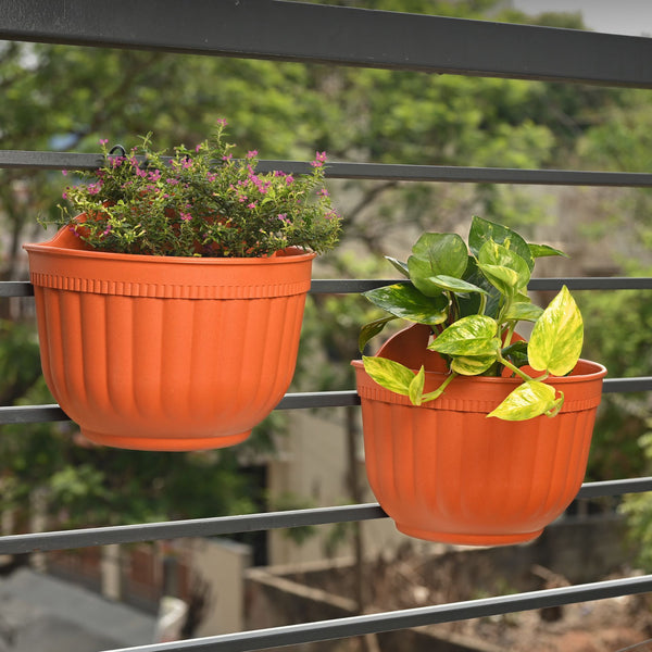 Eha Earth Friendly Metal Sling 10 inch Set of 2 Self Watering Hanging Planters for Balcony | Hanging Pots for Plants