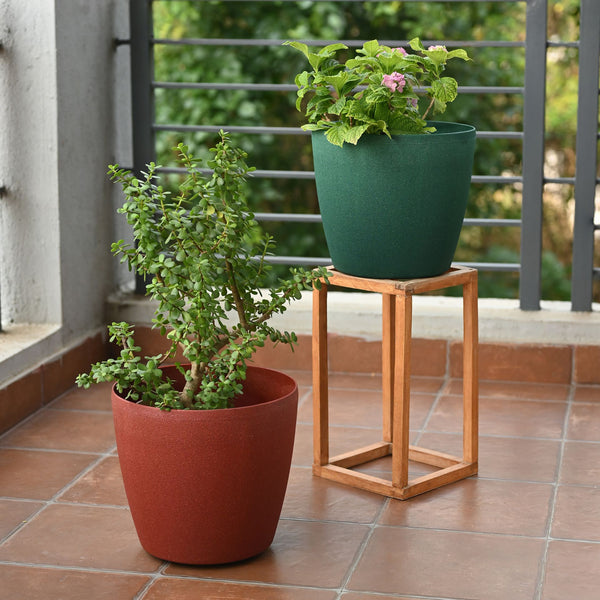 Earth Friendly Deco Wheeled Planters 12 Inch set of 2 | Self Watering