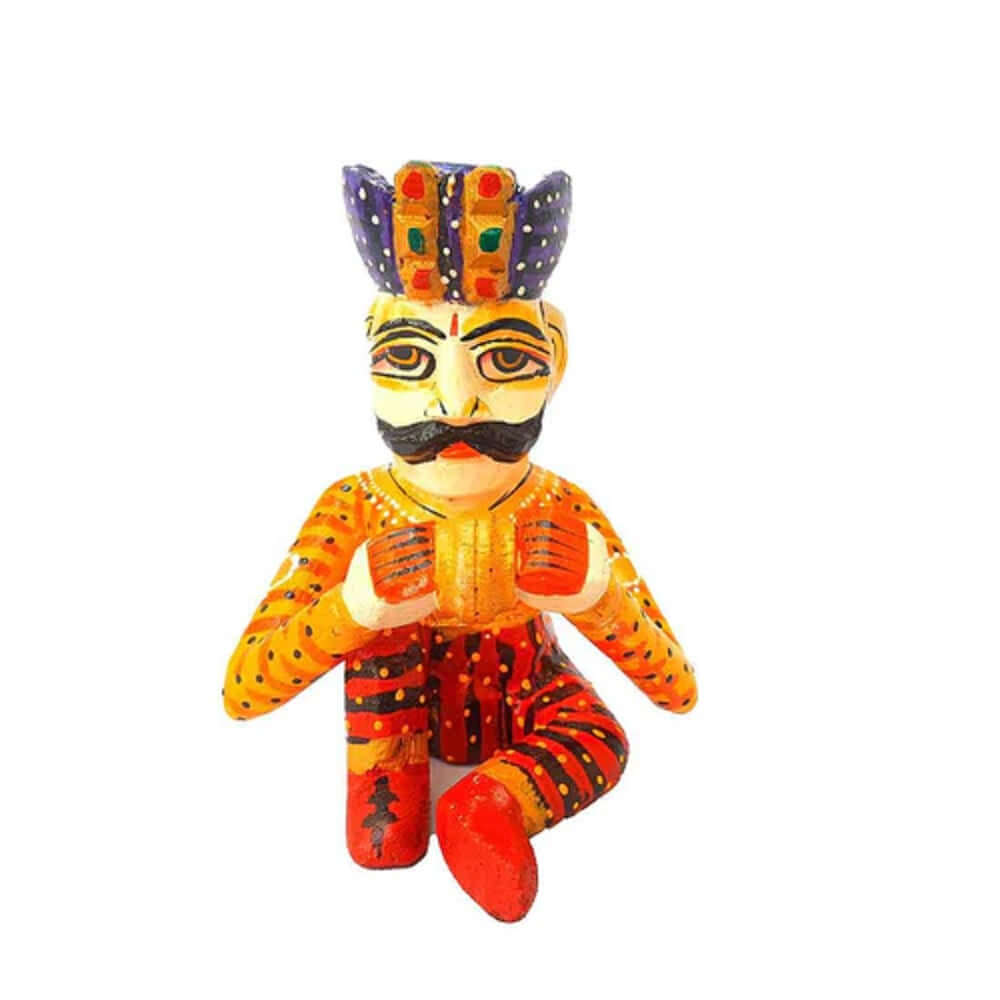 Set de 5 figurine din lemn, muzicieni regali Rajasthani - Pentru decor masa si casa - 15 cm