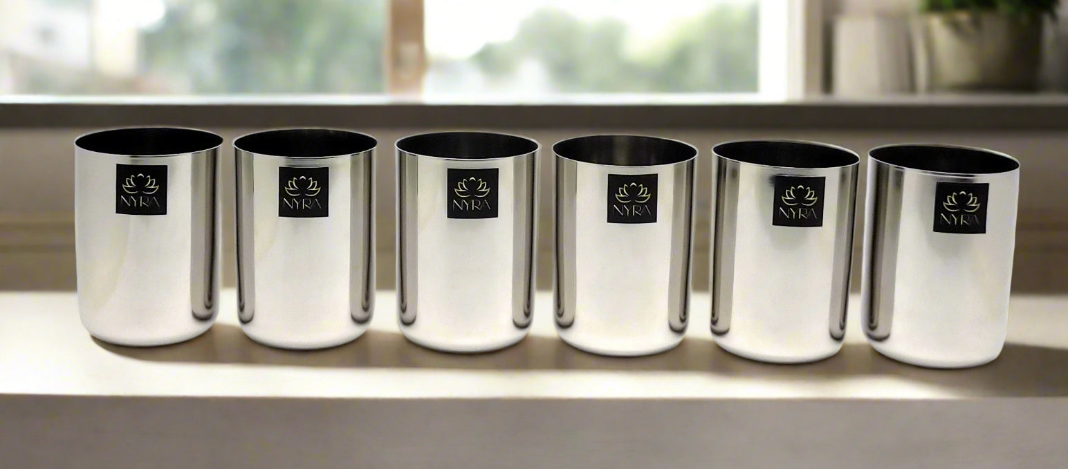 Six Heavy Gauge Stainless Steel Glass