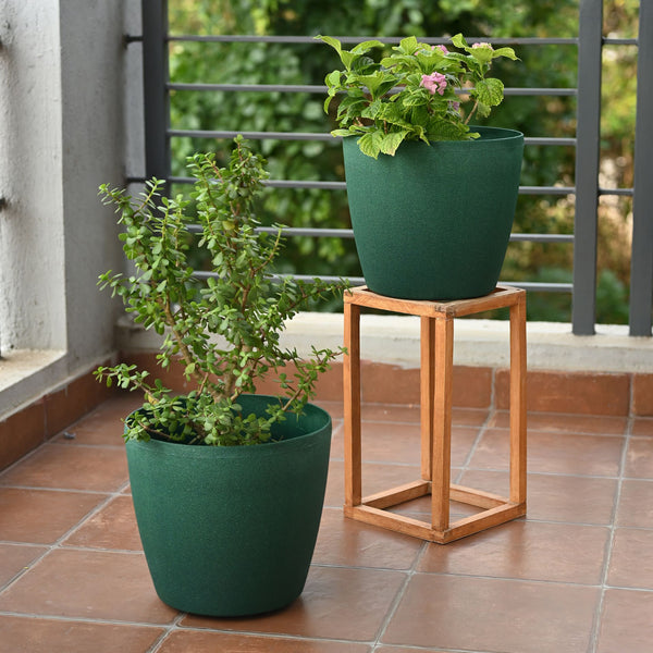 Earth Friendly Deco Wheeled Planters 12 Inch set of 2 | Self Watering