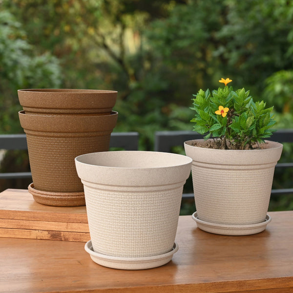 Earth-Friendly Planters Aura 8 Inch set of 4 | Bamboo Based Pots and Planters