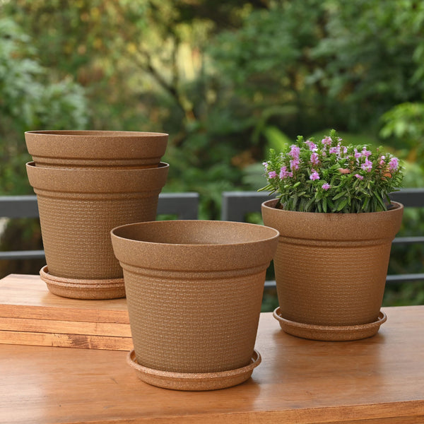 Earth-Friendly Planters Aura 8 Inch set of 4 | Bamboo Based Pots and Planters