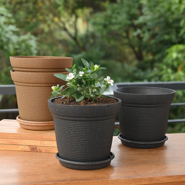 Earth-Friendly Planters Aura 8 Inch set of 4 | Bamboo Based Pots and Planters