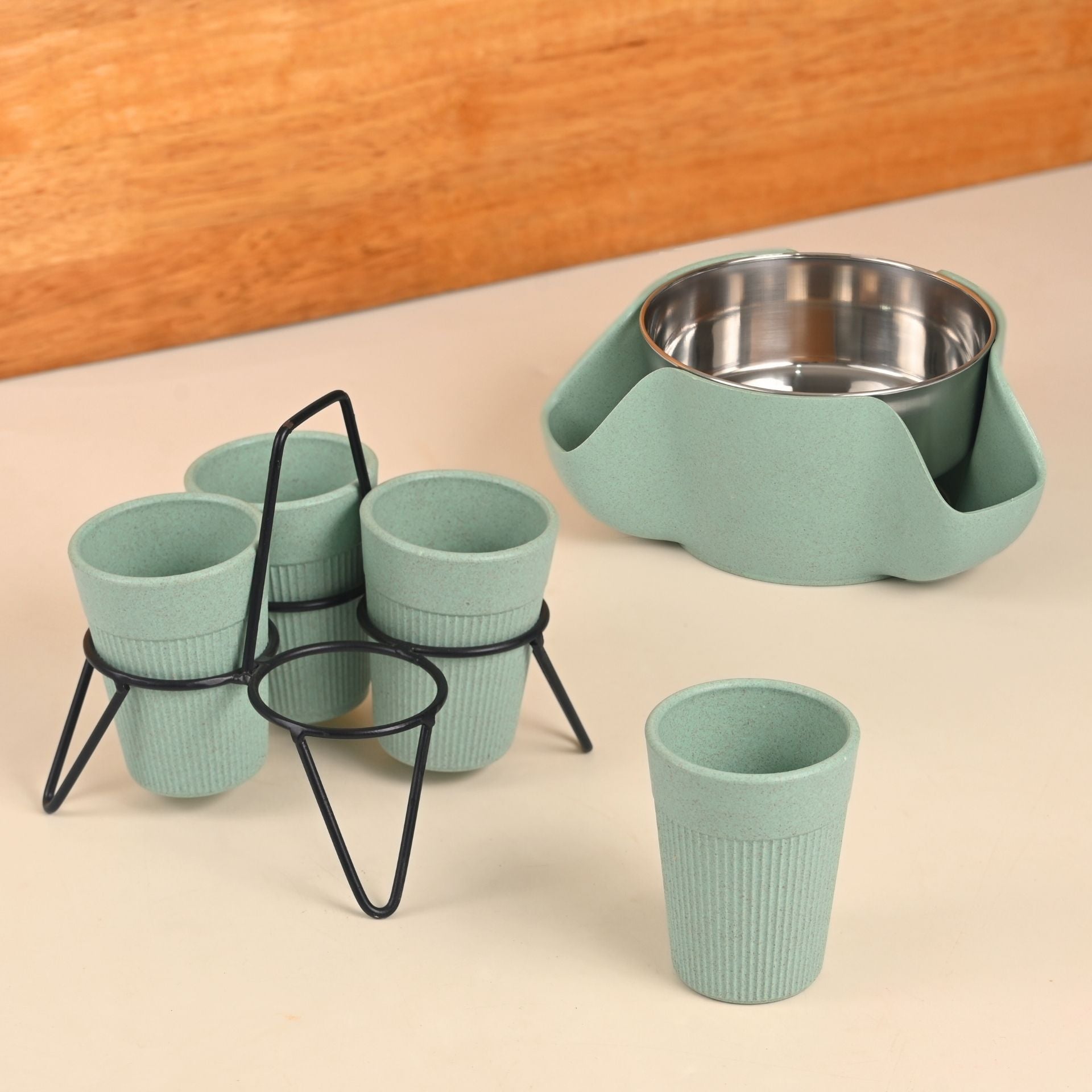 Earth Friendly Peel Bowl & 4 Statement Chai Cup with Stand (120ml) | Bowls and Cups for Gifting