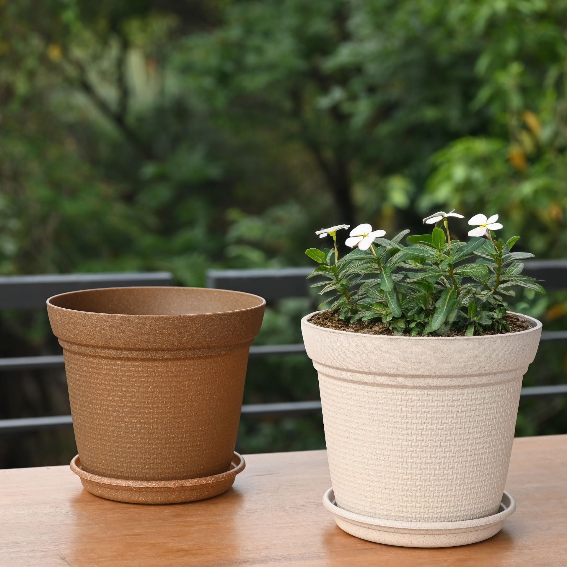 Earth-Friendly Planters Aura 8 Inch set of 2 | Bamboo Based Pots and Planters