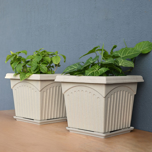 Earth Friendly 12″ Archway Planters with Tray | Set of 2