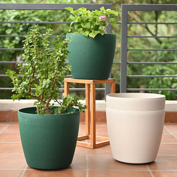Earth-Friendly Deco Wheeled Planters 12 Inch set of 4 | Self Watering