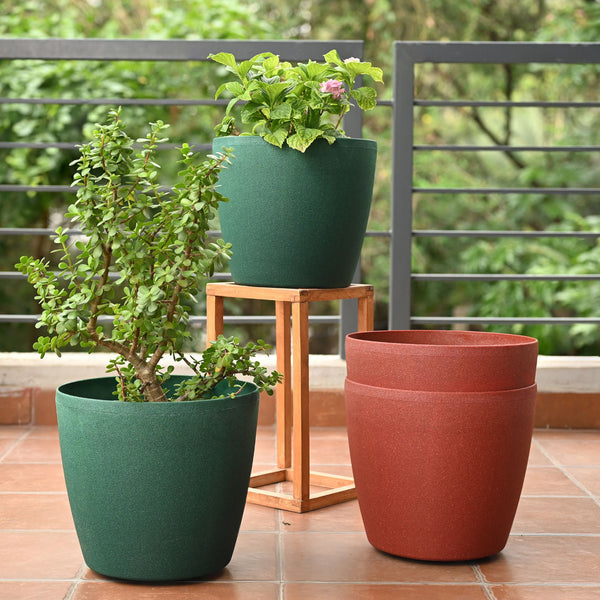 Earth-Friendly Deco Wheeled Planters 12 Inch set of 4 | Self Watering