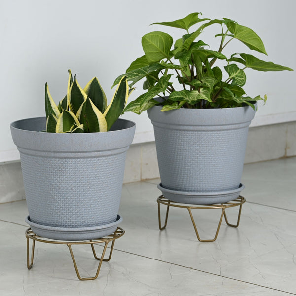 Earth-Friendly Aura 10 Inch pots with Stand | Set of 2