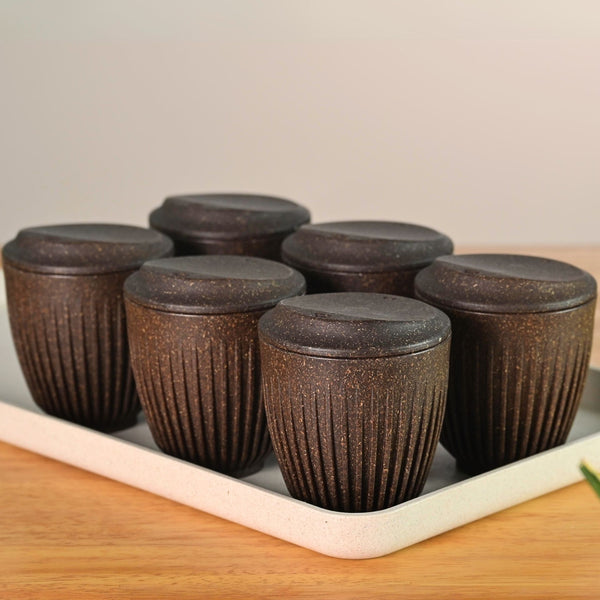 Retro Cup 250 ml Set of 6 | Earth Friendly Unbreakable Cups Made with Rice Husk & Bamboo Fibers