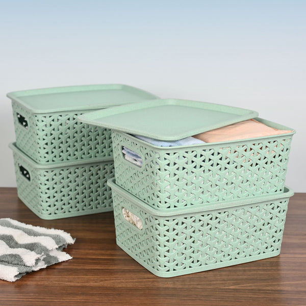 Green Hive 4.8L set of 4 | Earth Friendly Multipurpose Basket For Storage With Lid