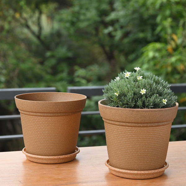 Earth-Friendly Planters Aura 8 Inch set of 2 | Bamboo Based Pots and Planters