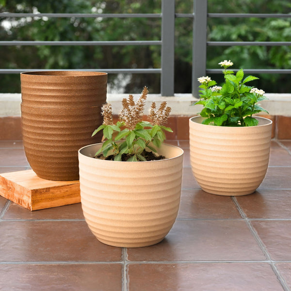 Earth-Friendly Planters Verona 9 Inch set of 4 | Bamboo Based Pots and Planters