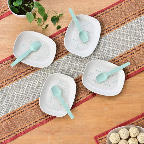 Mini snack plates 6 inch set of 4 | Earth friendly Unbreakable Plates with Spoon
