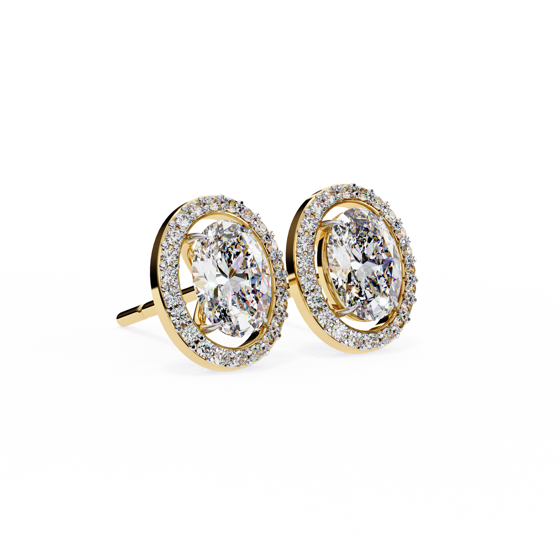 Oval Solitaire Studs with Halo.