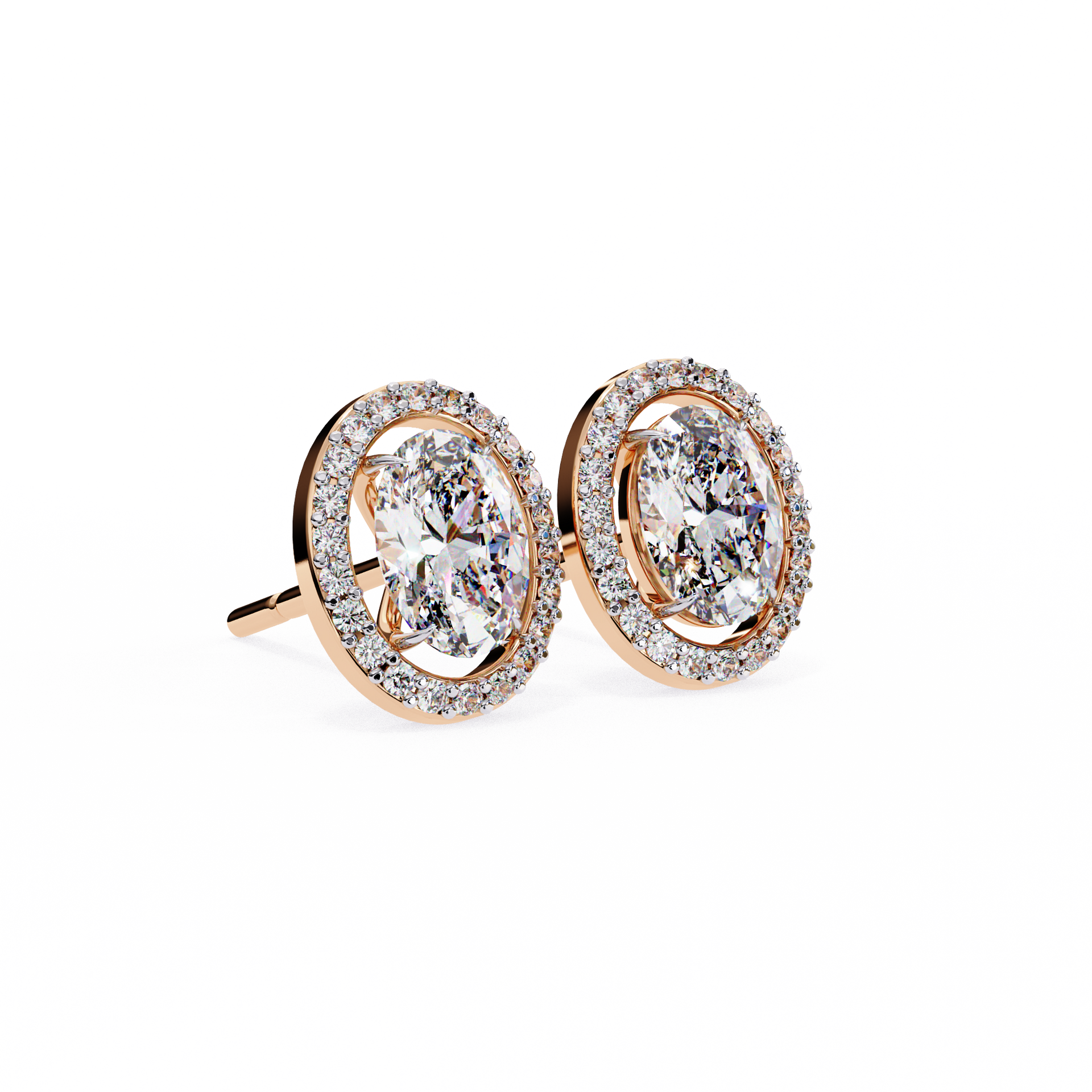 Oval Solitaire Studs with Halo.