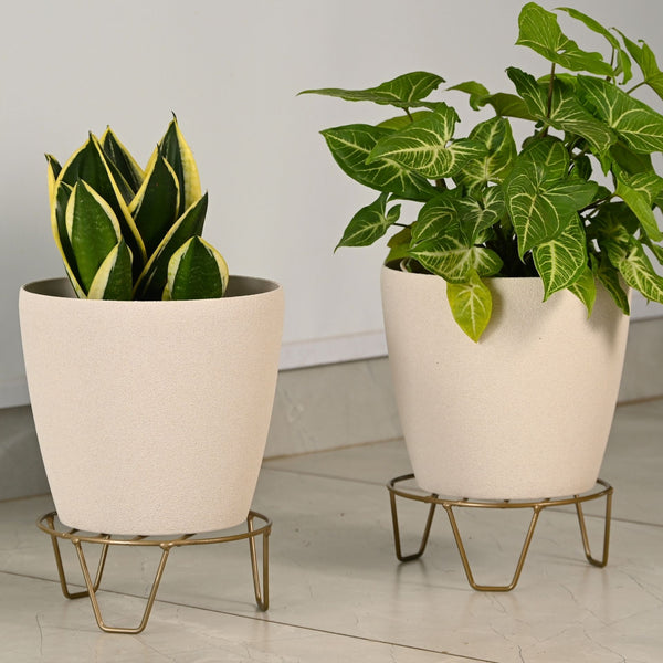 Earth-Friendly Deco 9″ Set of 2 | Self-Watering pots and Planters with Stand