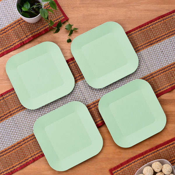 Picnic Plate 9 inch set of 4 | Earth friendly Unbreakable Plates Made with Bamboo Fibers & Rice Husk Fiber