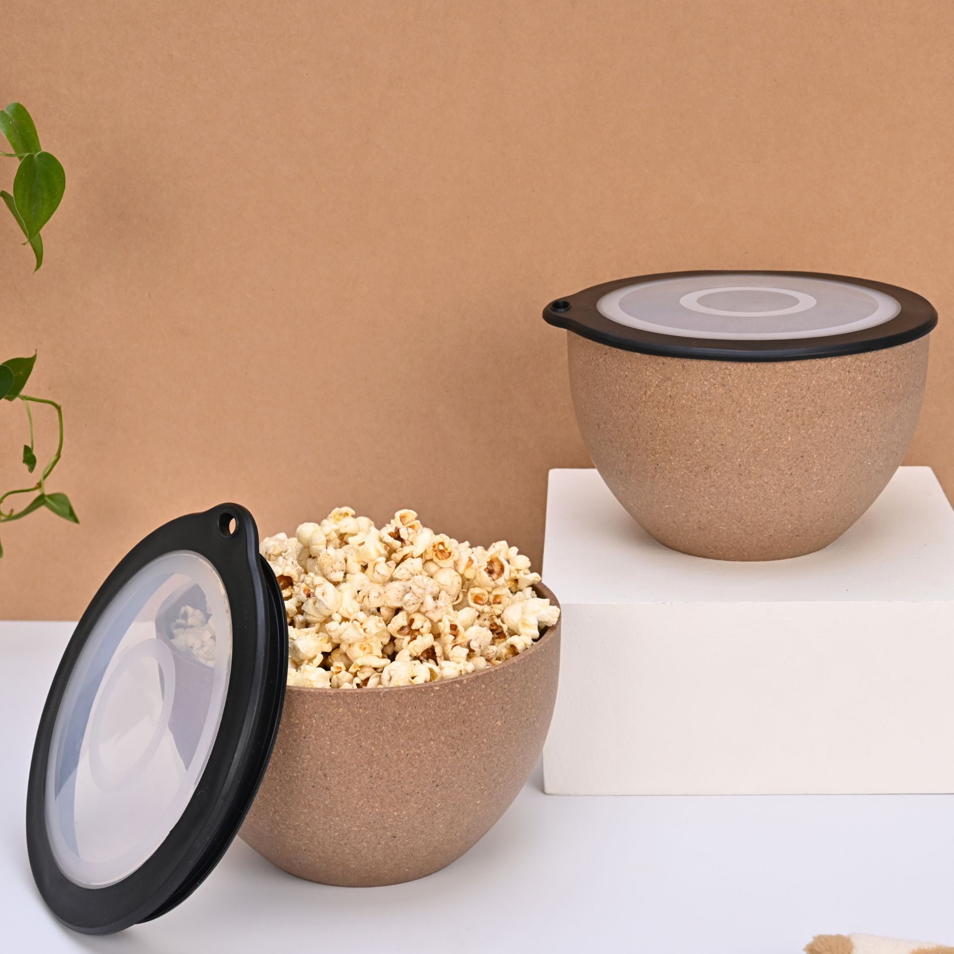 Storage Bowl with lids 1600 ml set of 2 | Earth friendly Unbreakable bowls Made with Bamboo Fibers & Rice Husk Fiber