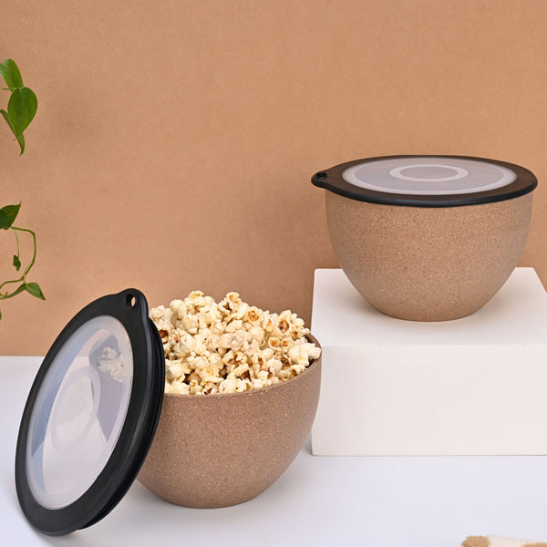 Storage Bowl with lids 1600 ml set of 2 | Earth friendly Unbreakable bowls Made with Bamboo Fibers & Rice Husk Fiber
