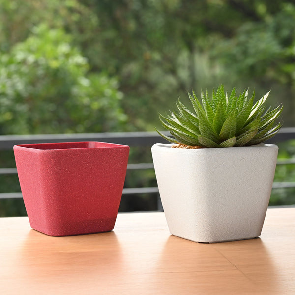 Earth-Friendly Daisy Self Watering Planters 7 Inch set of 2 | Bamboo Based Pots and Planters