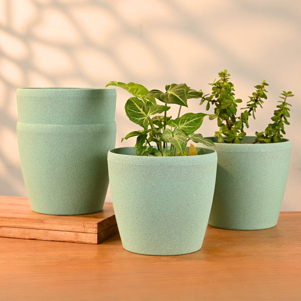 Earth-Friendly Deco Self Watering Planters 7 Inch set of 4 | Bamboo Based Pots and Planters