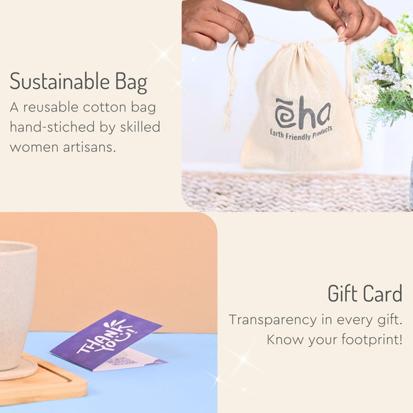 Eha Earth Friendly Diwali Gift Hampers | Diya Printed Mug, Coaster, Key Chain, Candle, Gift Bag, Card