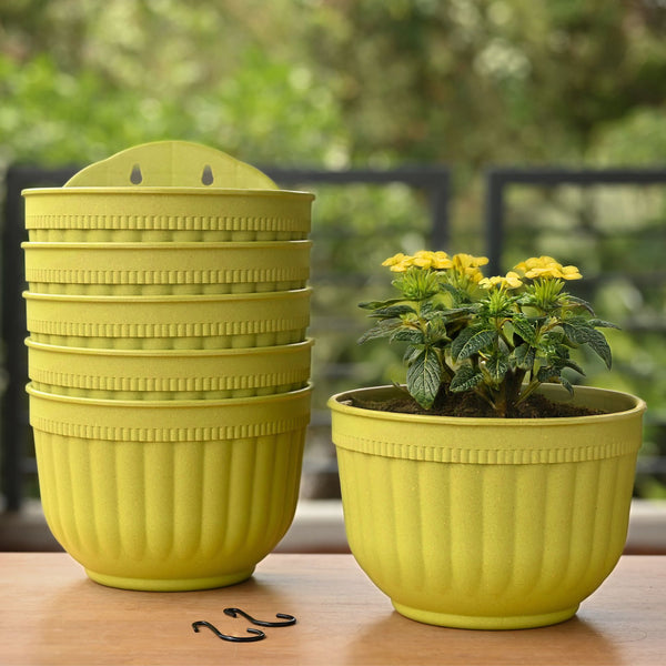 Eha Earth Friendly Metal Sling 10 inch Set of 6 Self Watering Hanging Planters for Balcony | Hanging Pots for Plants